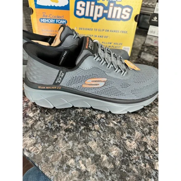 Skechers Slip-ins DLux Walker 2.0 Rezinate Charcoal shoes Men 11 Extra Wide Fit